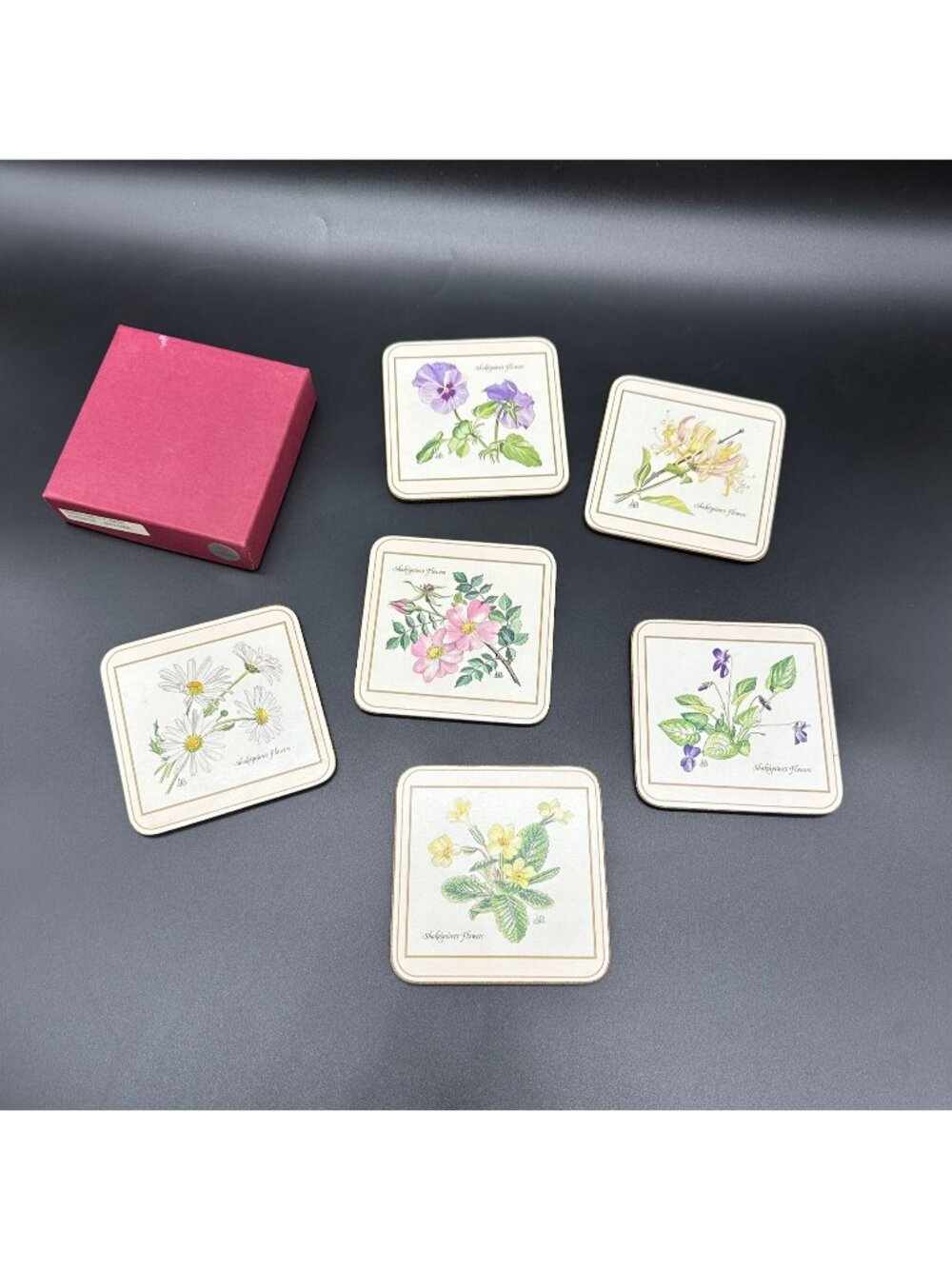 Vintage Floral Coaster Set Cork Backed Shakespeares Flowers Pimpernel England